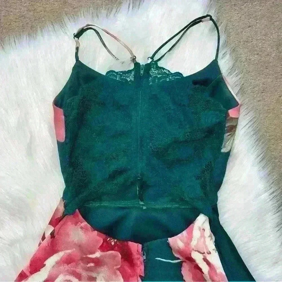 City Triangles Y2K Flare Green & Pink Floral Open Back Mini Dress - Picture 7 of 11